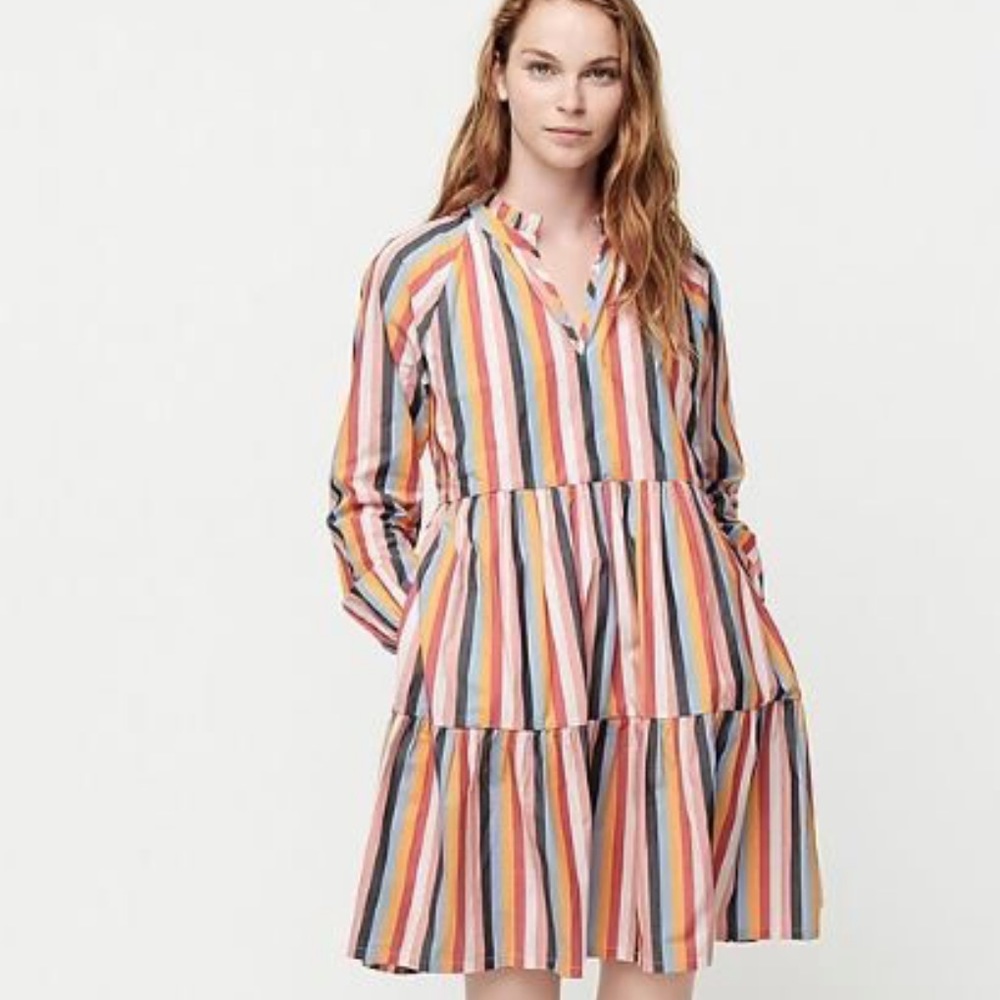 J Crew Popover Dress in Striped cotton poplin